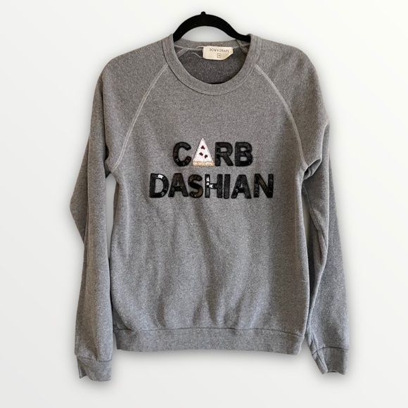 BOW & DRAPE Gray Carb Dashian Sequin Applique Pullover Sweatshirt Medium - Picture 2 of 7